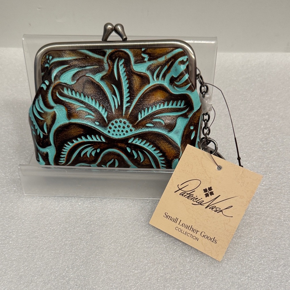 Patricia Nash tooled turquoise coin purse pouch kisslock NWT